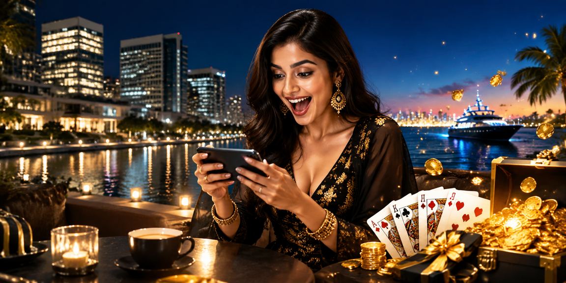 Indian woman enjoying Teen Patti game online